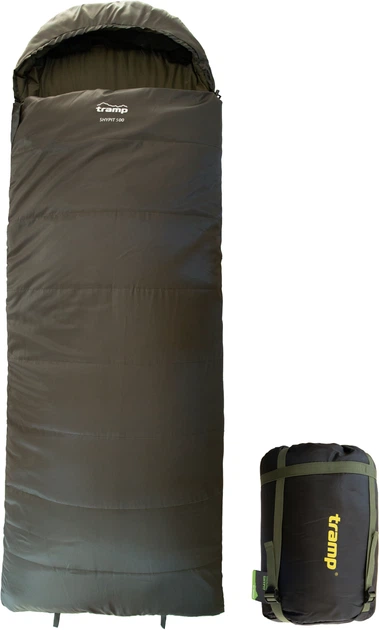 Tramp Shypit 500 Envelope-Style Sleeping Bag with Hood, Left-Zip, Olive, 220/80 (UTRS-062R-L)