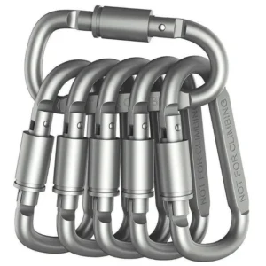 Set of 6 aluminum alloy hiking carabiners with locking mechanism (D-hook), gray (GS-172761)